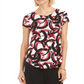 Alfani Women's Printed Round Hem T-Shirt Red -Black Size Petite L