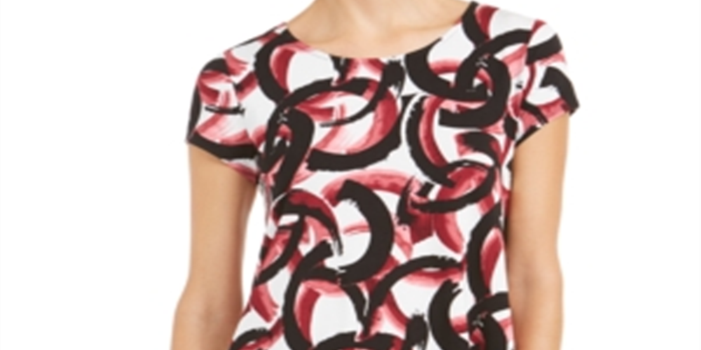 Alfani Women's Printed Round Hem T-Shirt Red -Black Size Petite L