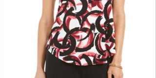 Alfani Women's Printed Round Hem T-Shirt Red -Black Size Petite L