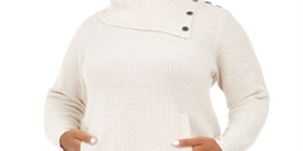 Style & C oWomen's Plus Button Trim Sweater White/Black Size 0X