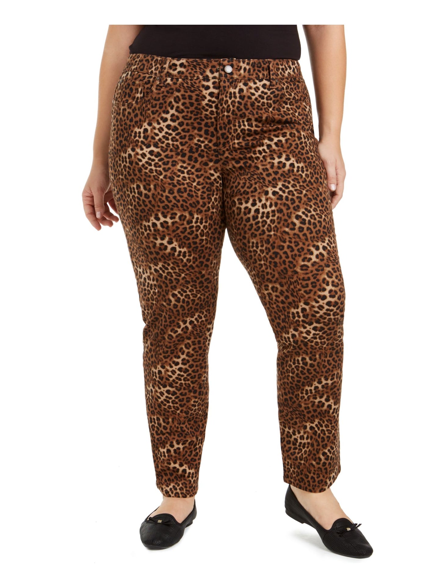 Charter Club Women's Printed Lexington Straight Leg Jeans Brown Size 14W