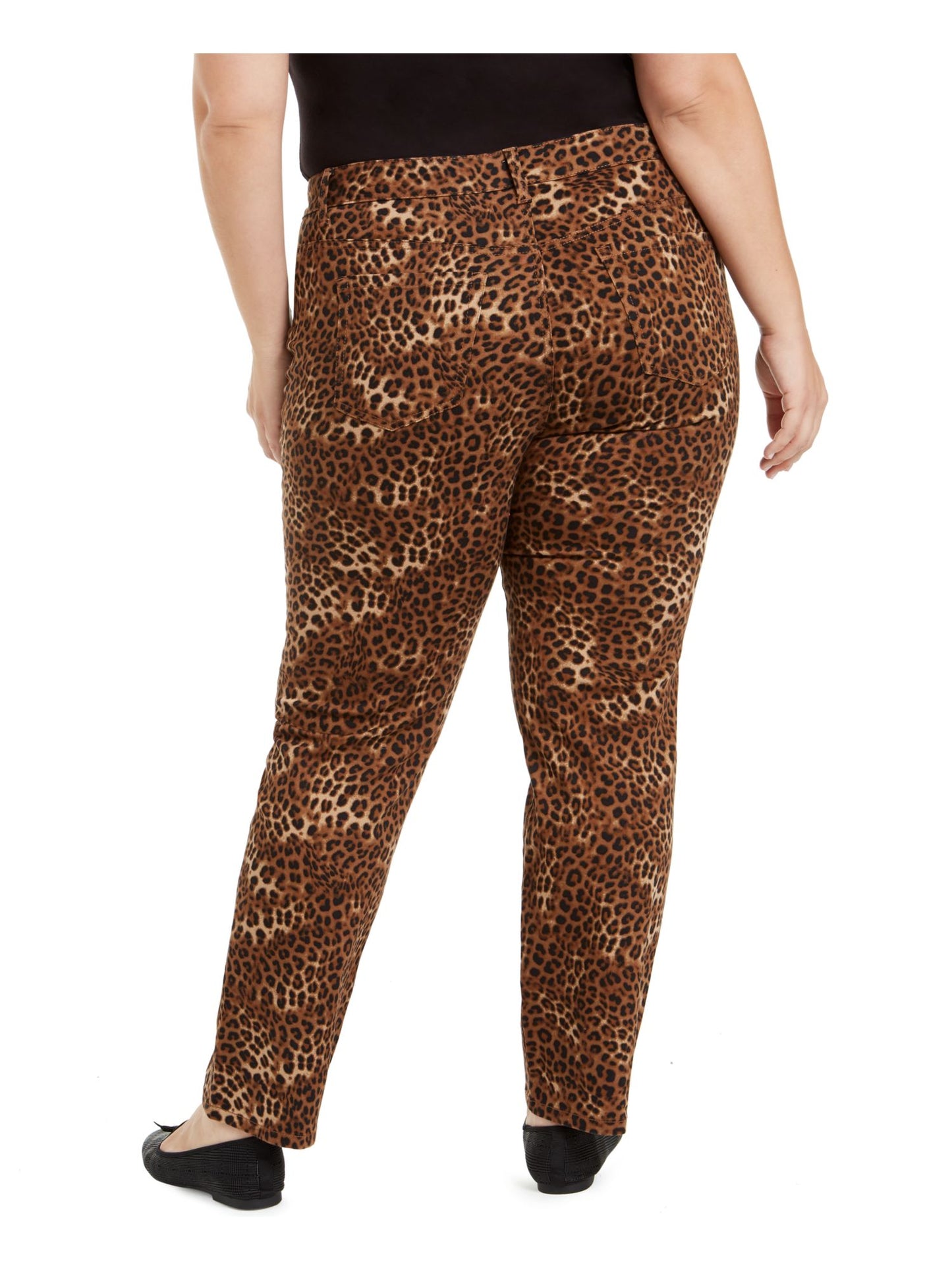 Charter Club Women's Printed Lexington Straight Leg Jeans Brown Size 14W