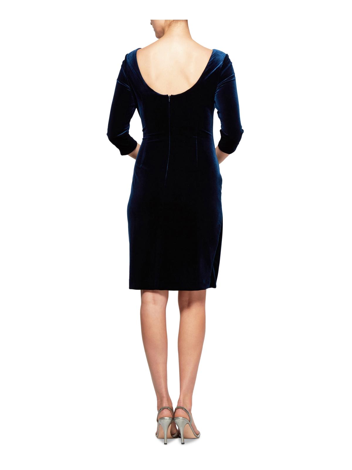 Alex Evenings Women's Side Ruched Velvet Dress Navy  Size 8 Petite