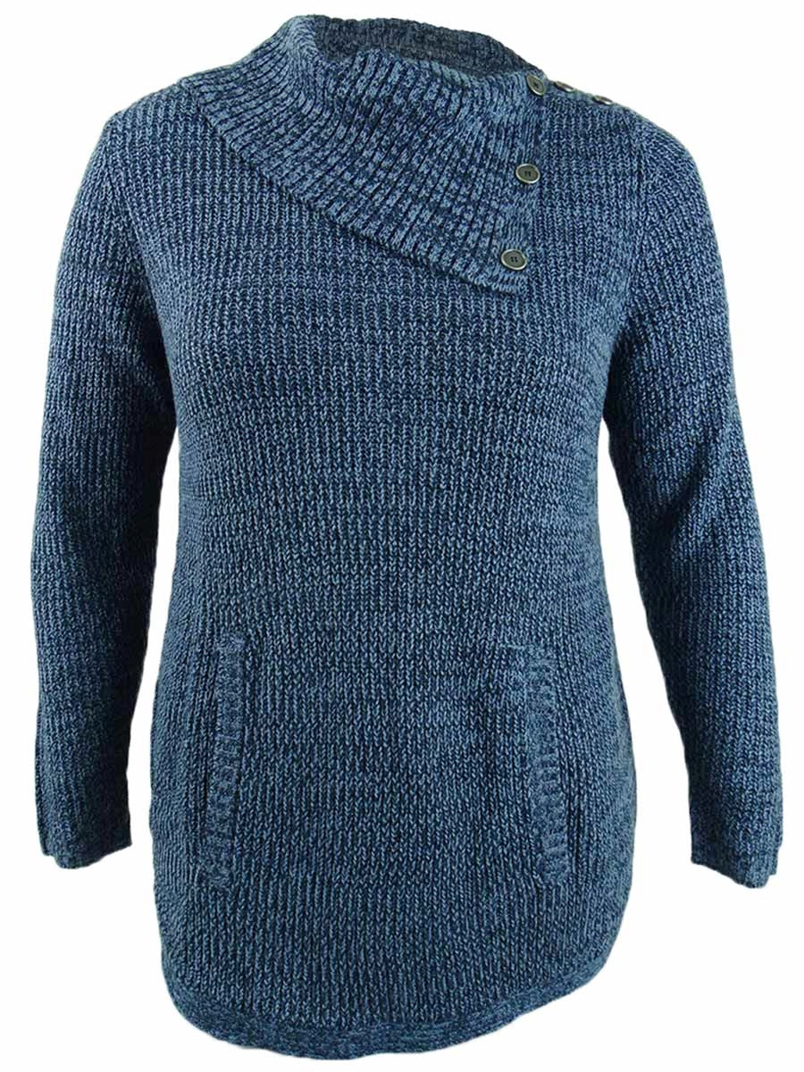 Style & Co Women's Button Trim Sweater Blue Size Petite X-Small