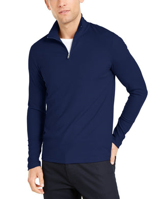 Alfani Men's Lightweight Ribbed Quarter Zip Pullover Blue Size X-Large