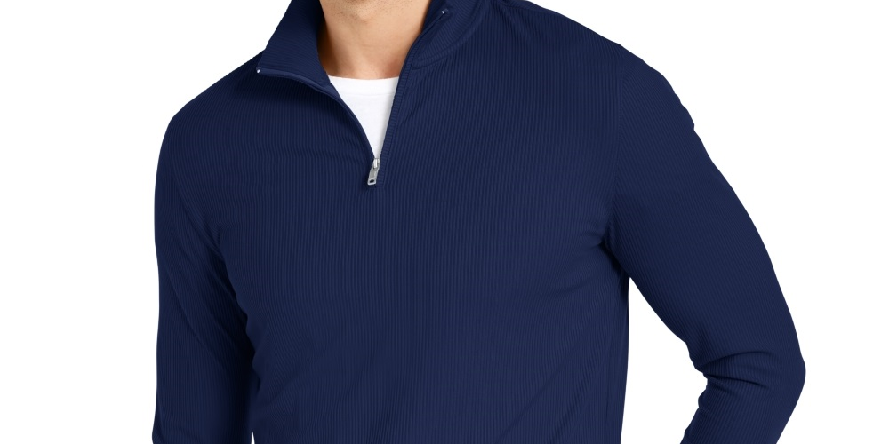 Alfani Men's Lightweight Ribbed Quarter Zip Pullover Blue Size X-Large
