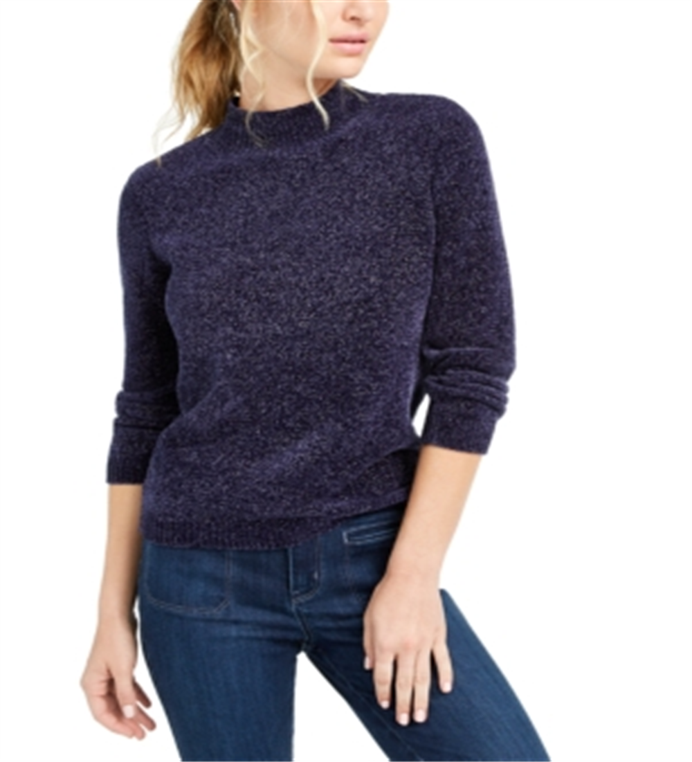 Maison Jules Women's Metallic Chenille Sweater Blue Size X-Large