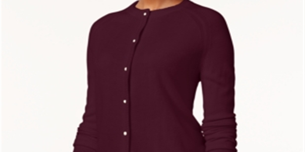 Karen Scott Women's Luxsoft Button Cardigan Maroon Size -Petite L