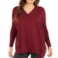 Style & Co Women's V Neck Tunic Wine Size Petite M