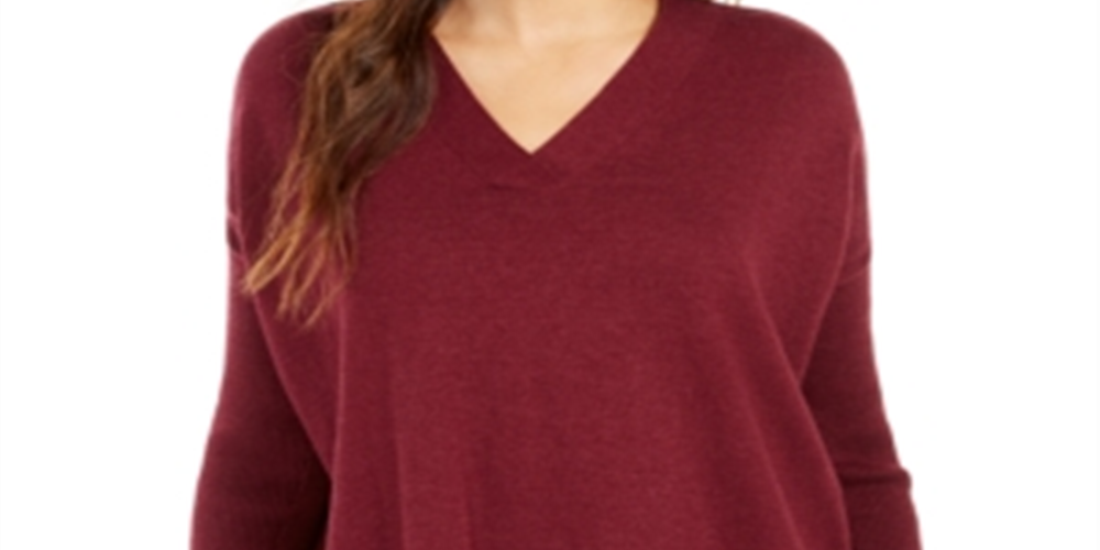 Style & Co Women's V Neck Tunic Wine Size Petite M