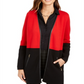 Charter Club Women's Faux Leather Trim Colorblock Cardigan Red-Black  Size Petite S