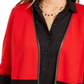 Charter Club Women's Faux Leather Trim Colorblock Cardigan Red-Black  Size Petite S