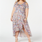 NY Collection Women's Plus Printed Cold Shoulder Maxi Dress Blue Size XXX-Large