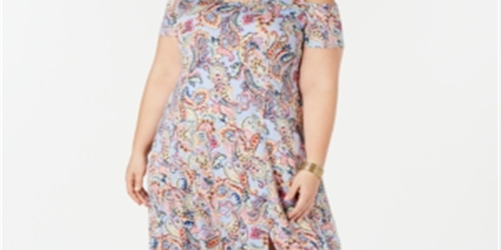 NY Collection Women's Plus Printed Cold Shoulder Maxi Dress Blue Size XXX-Large