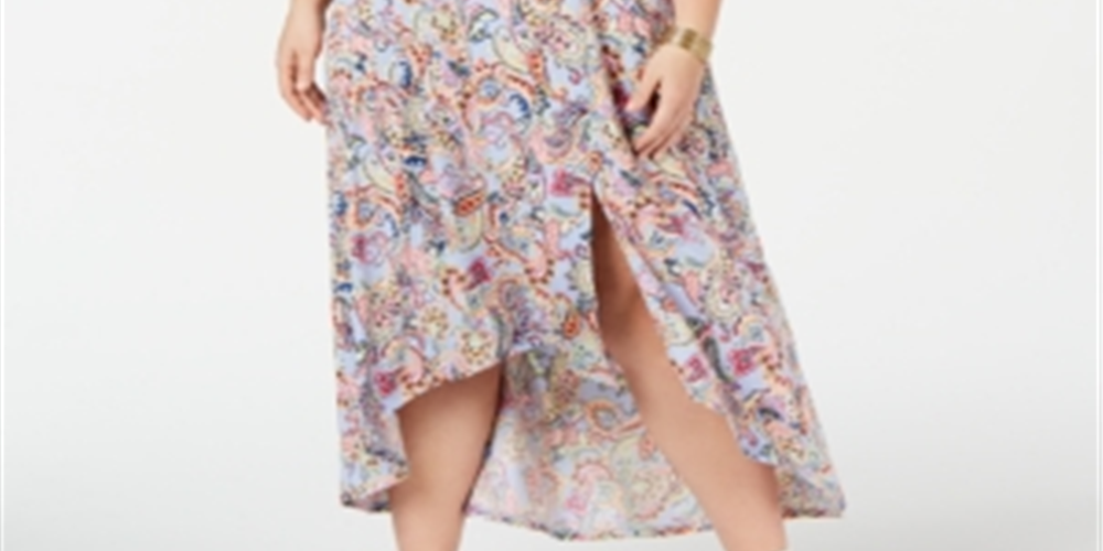 NY Collection Women's Plus Printed Cold Shoulder Maxi Dress Blue Size XXX-Large