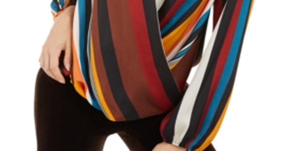 INC International Concepts Women's Striped Surplice Neck Top Orange Size Petite Small