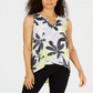 Alfani Women's Printed Crossover Front Top White/green leaves Size Petite L