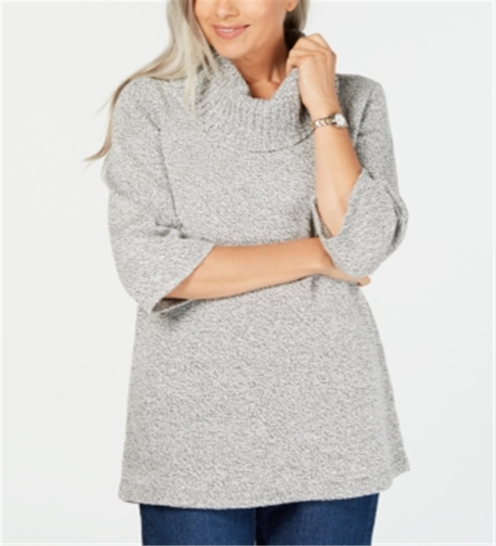 Karen Scott Women's Cowl Neck 3/4 Sleeve Sweater Gray Size Petite L