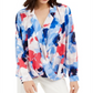 Alfani Women's Printed Surplice Top Blue Size Petite S