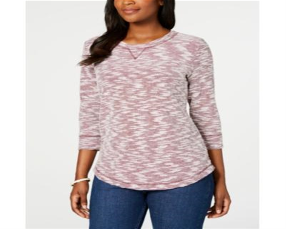 Karen Scott Women's Space Dye 3/4 Sleeve Top Merlot Size Petite XL