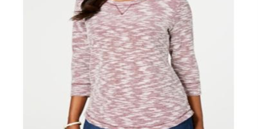 Karen Scott Women's Space Dye 3/4 Sleeve Top Merlot Size Petite XL