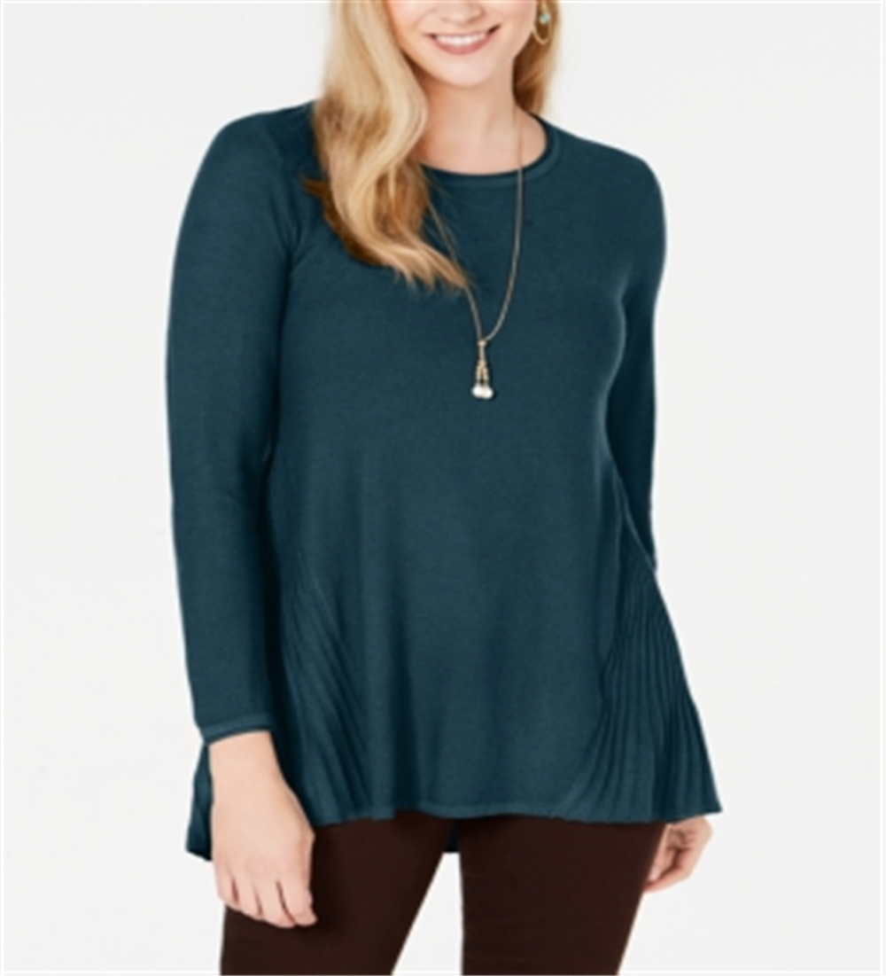Style & Co Women's Pleated High Low Sweater Teal Size -PP