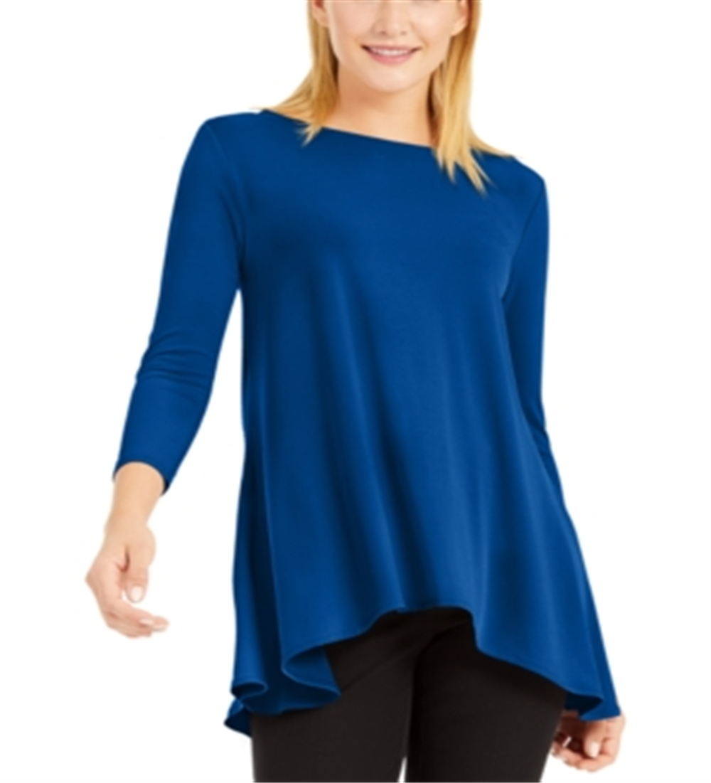 Alfani Women's Solid Swing Top Blue Size Petite L