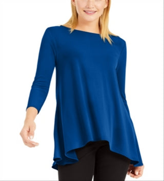 Alfani Women's Solid Swing Top Blue Size Petite L