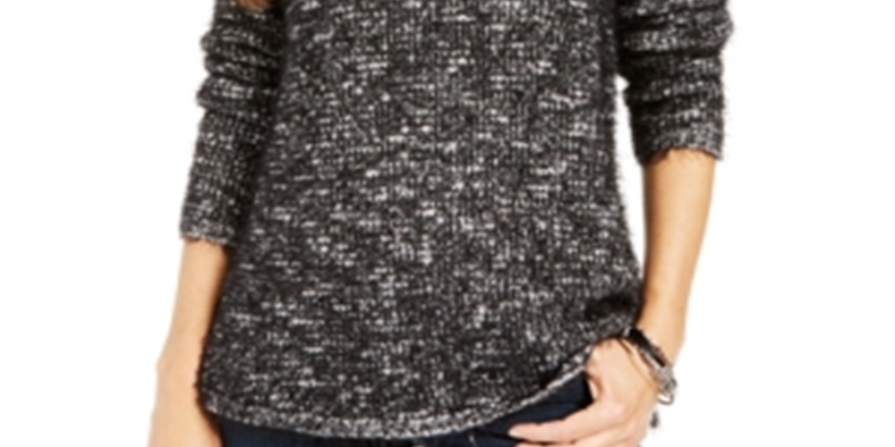 Style & Co Women's Printed Long Sleeve Jewel Neck Evening Top Black Size Petite Medium