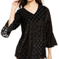 Alfani Women's Black Polka Dot 3/4 Sleeve Top  Size S Black Size Small