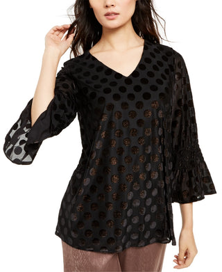 Alfani Women's Black Polka Dot 3/4 Sleeve Top  Size S Black Size Small