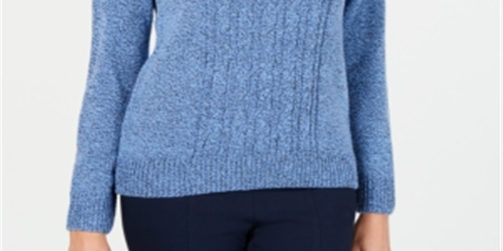 Karen Scott Women's Mock Neck Cable Knit Sweater Blue Size Petite S