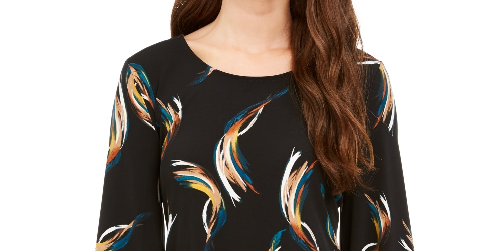 Alfani Women's Printed Poncho Top Black Size Petite Small