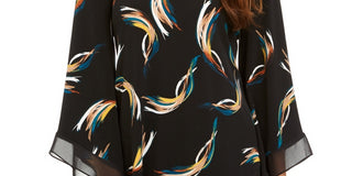 Alfani Women's Printed Poncho Top Black Size Petite Small