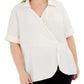 Alfani Women's Plus Drape Surplice Top White Size 1X