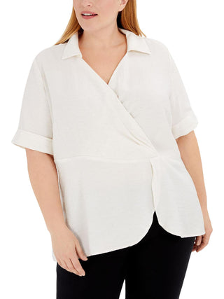 Alfani Women's Plus Drape Surplice Top White Size 1X