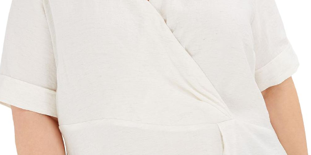 Alfani Women's Plus Drape Surplice Top White Size 1X