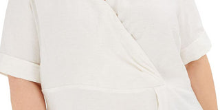 Alfani Women's Plus Drape Surplice Top White Size 1X