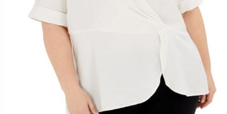 Alfani Women's Plus Drape Surplice Top White Size 1X