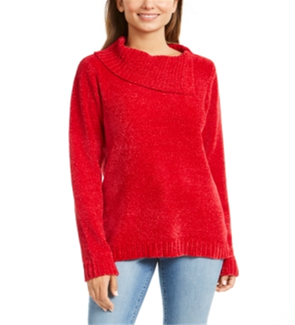 Karen Scott Women's Envelope Neck Chenille Sweater Red Size Petite S/M