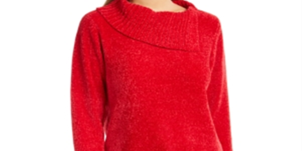 Karen Scott Women's Envelope Neck Chenille Sweater Red Size Petite S/M