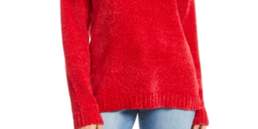 Karen Scott Women's Envelope Neck Chenille Sweater Red Size Petite S/M