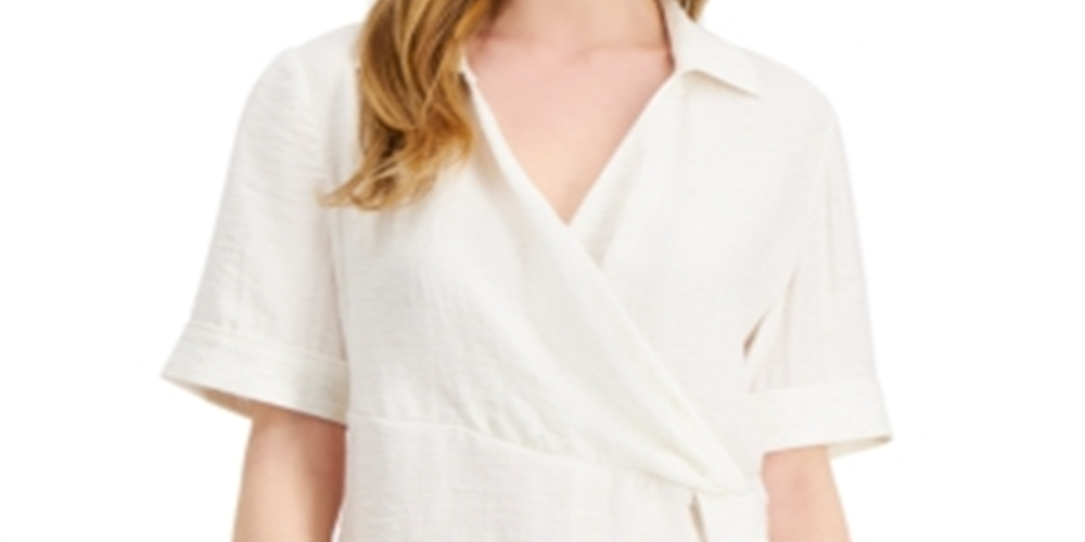 Alfani Women's Draped Front Collared Top White Size Petite XL