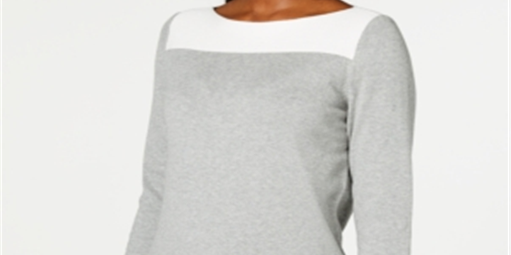 Karen Scott Women's Cotton Button Trim Sweater Gray Size -Petite L
