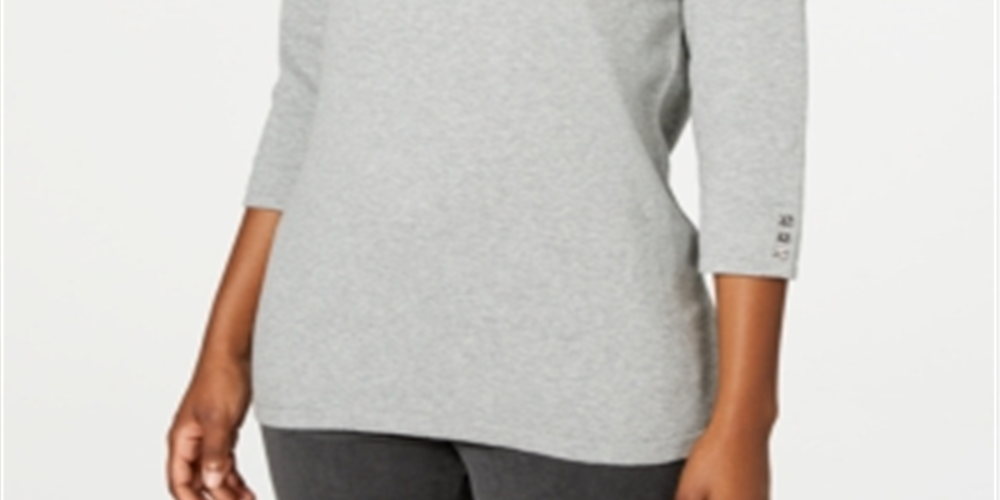 Karen Scott Women's Cotton Button Trim Sweater Gray Size -Petite L