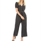 Monteau Women's Button Front Striped Jumpsuit Black/White stripe Size L
