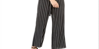 Monteau Women's Button Front Striped Jumpsuit Black/White stripe Size L