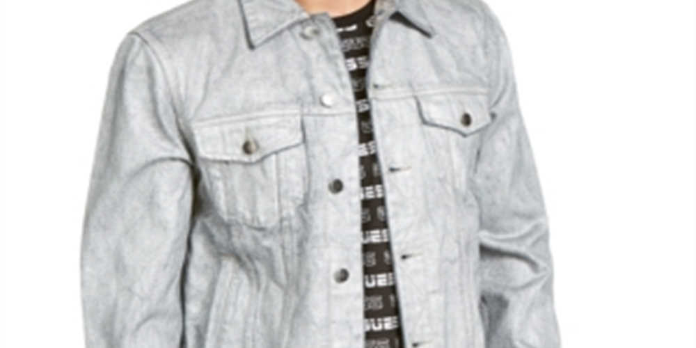 Guess Men's LargeL Denim Classic Slim Fit Logo Jacket Gray Size Size Large