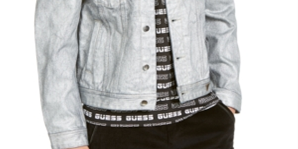 Guess Men's LargeL Denim Classic Slim Fit Logo Jacket Gray Size Size Large