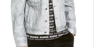 Guess Men's LargeL Denim Classic Slim Fit Logo Jacket Gray Size Size Large